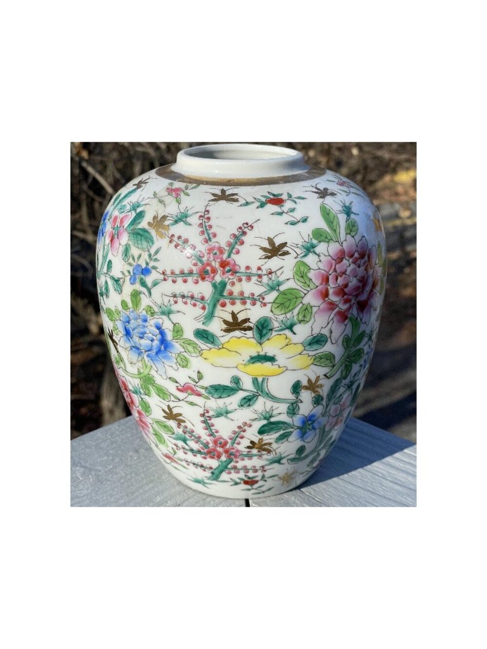 Vintage 20th C. Japanese Famille Rose Porcelain Flower Floral Vase Jar